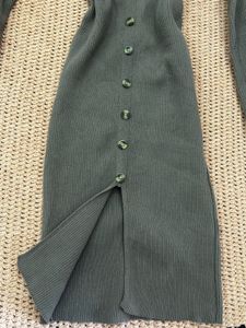 Ribbed Button-Down Midi Dress
