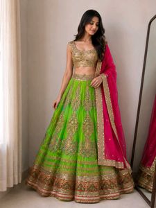 Stunning Green & Gold Lehenga Choli