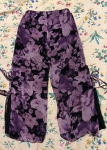 Purple Floral Wide Leg Pants