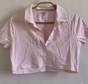 Pink Cropped Polo Top