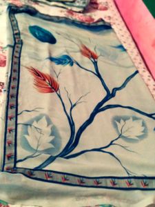 Elegant Blue Tree Print Saree