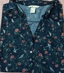 H&M Floral Bird Print Button-Up Top