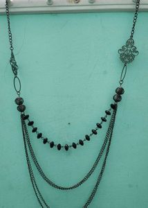 Layered Black Bead &amp; Chain Necklace