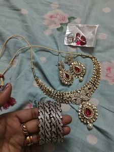 Elegant Kundan Necklace, Bangalore and Earring Set