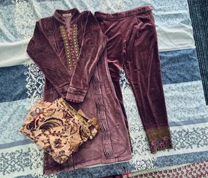 Elegant Velvet Kurta Set with Dupatta