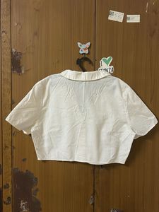 White Cropped Collared Top