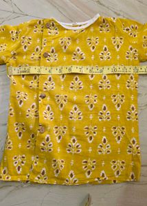 Yellow Printed Cotton Kurta and pyjama set