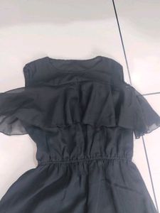 Elegant Black Sheer Ruffle Dress