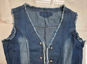 Denim Vest with Frayed Edges