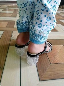 Black Adjustable Crystal Block High Heel Sandal