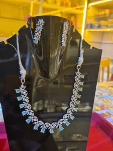 Elegant Light Blue Stone Necklace Set with Matchin