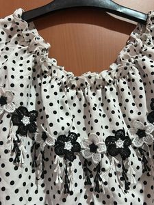 Polka Dot Off-Shoulder Top with Floral Detail
