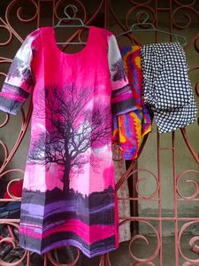 Printed Kurta Set With Churidar And Dupatta