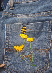 Embroidered roadster denim jeans