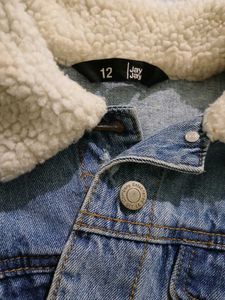 Distressed Denim Jacket with Sherpa Collar