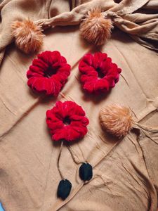 Red Velvet Tulip  Scrunchies Set (3)