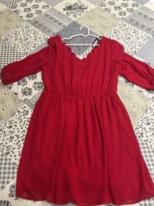 Vibrant Red Scalloped Neck Dress size L