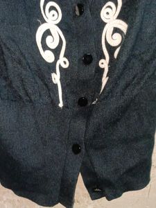 Black Cardigan with White Embroidery