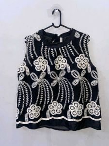 Boho Black Embroidered Crop Top