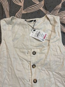 Cream Button-Front Linen Dress