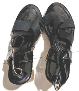 Black Patent Wedge Sandals