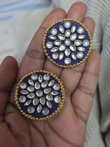 Stunning Blue Kundan Stud Earrings
