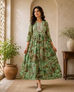 Green Printed Anarkali Kurta