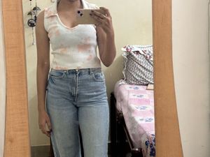 Tie-Dye Collared Sleeveless Top