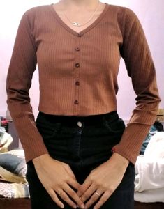 V NECKLINE BROWN TOP