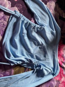 Light Blue Long Sleeve Ruched Top