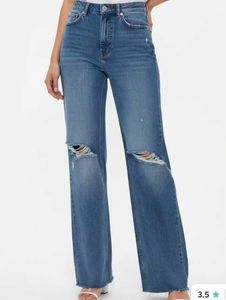 Ripped Wide Leg Blue Jeans