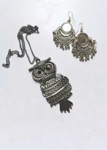 Owl Pendant Necklace and Earrings Set