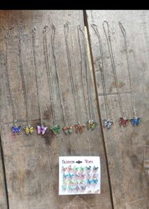 Butterfly Pendant Necklaces - Set of 10