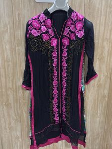 Chiffon Black Thread Embroidery Kurti