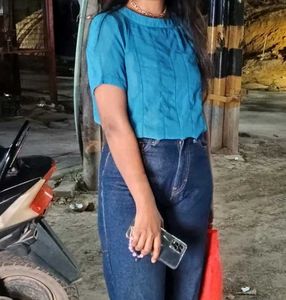 Teal Pleated Short Sleeve Top