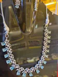 Elegant Light Blue Stone Necklace Set with Matchin