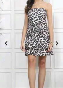 Strapless Animal Print Layered Hem A-Line Dress