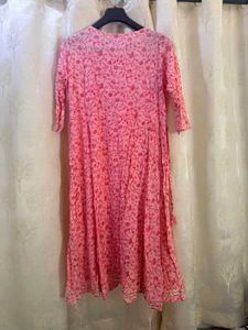 Pink Floral Kurta with Embellished Neckline
