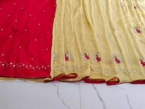 Vibrant Yellow Saree with Red Border
