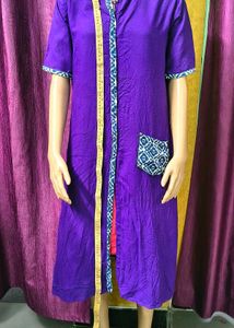 Vibrant Purple Kurta with Indian Print Accents