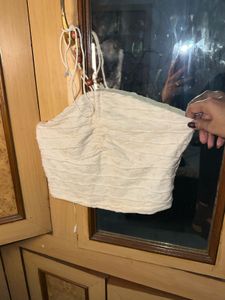 Cream Ruched bandeau Top
