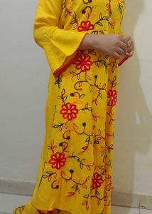 Vibrant Yellow Embroidered Kurta with embroidere