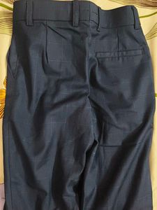 Kid's Navy Blue Checked Trousers