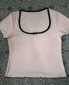 Cute Ribbed Cropped Top with Bow Detail