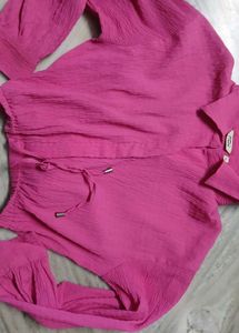 Stylish Pink Crinkle Crop Top