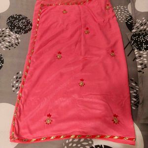 Elegant Pink Saree with Gold Border