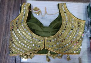 Olive Green Mirror Work Blouse