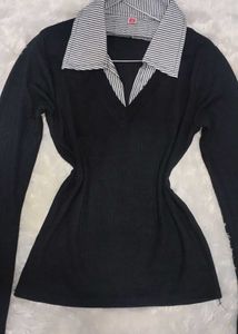 Stylish Black V-Neck Long Sleeve Top