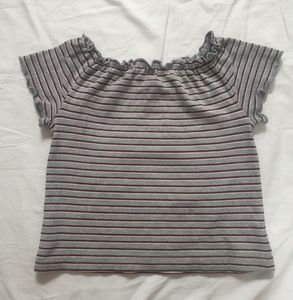 Striped Ruffle Neck Top