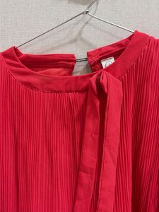 Chic Red Pleated Tie-Neck Blouse